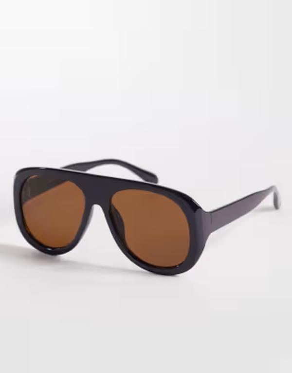 カイア レディース アクセサリー サングラス・アイウェア Kaiia exclusive chunky aviator sunglasses with tan lenses CHOCOLATE AND