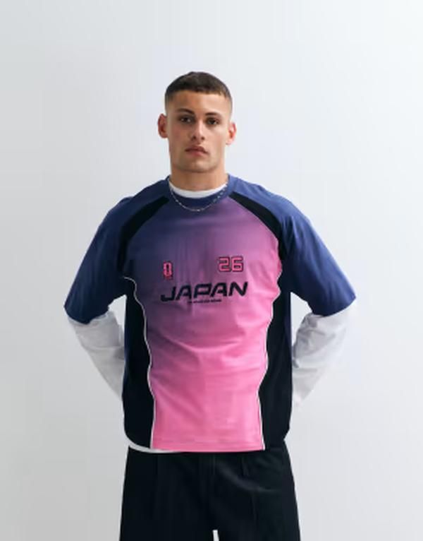 エイソス メンズ トップス Tシャツ プリント ASOS DESIGN oversized tee with FIFA World Cup Japan print NAVY ネイビー