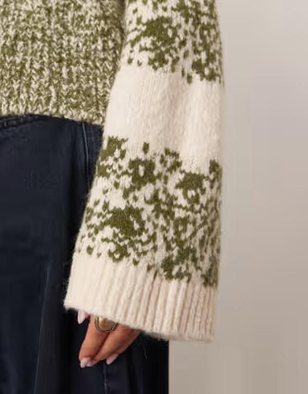アレンジ レディース アウター ニット・セーター ARRANGE chunky mixed knit sweater and cream Green cream クリーム