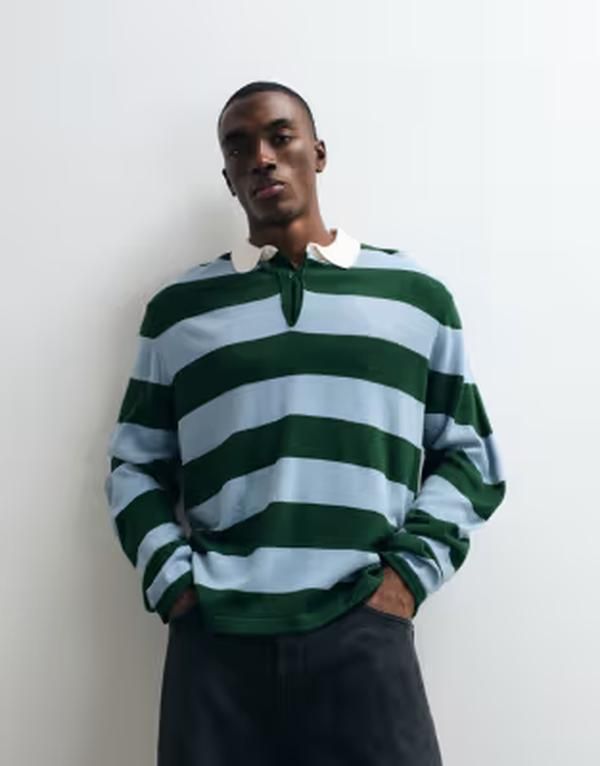 エイソス メンズ トップス ポロシャツ ニット ASOS DESIGN relaxed knit long sleeve striped polo and Multi マルチカラー