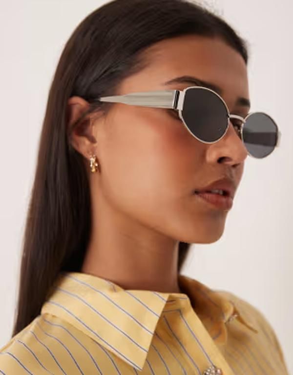 ジーナトリコ レディース アクセサリー サングラス・アイウェア Gina Tricot oval metal frame sunglasses tone with black lenses Black