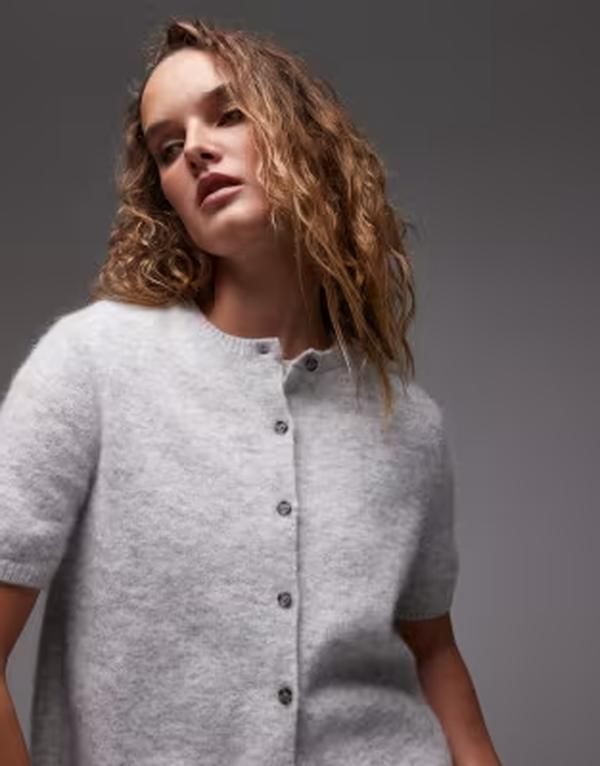 アルケット レディース アウター カーディガン ニット ARKET alpaca blend knit cardigan with short sleeves in light GRAY グレー