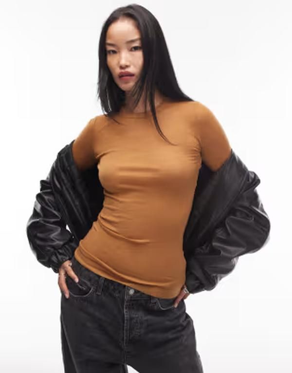 アルケット レディース アウター ニット・セーター セミシアー ウール シアー ARKET merino wool knit semi sheer long sleeve top in mustard