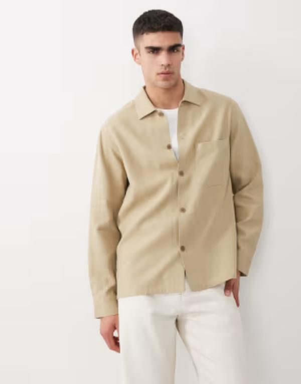 アルケット メンズ トップス Tシャツ リネン ARKET linen mix shirt in dark Beige ベージュ