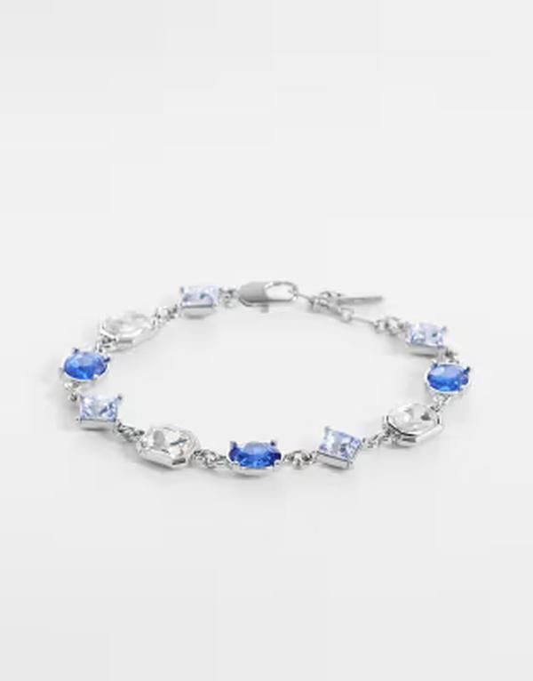 エイソス メンズ アクセサリー ブレスレット・バングル・アンクレット ASOS DESIGN oval andiamond blue crystal stone set bracelet SILVER