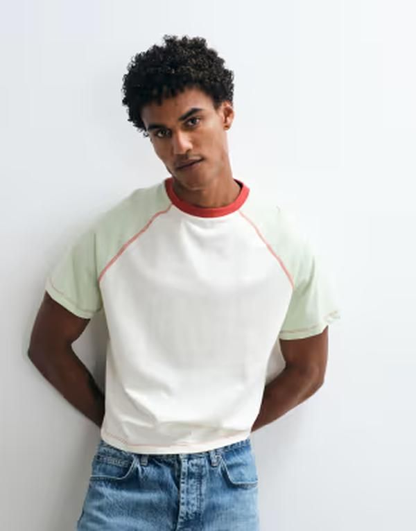 リクレイム ヴィンテージ メンズ トップス Tシャツ Reclaimed Vintage fitted color block raglan Tshirt ECRU エクリュ