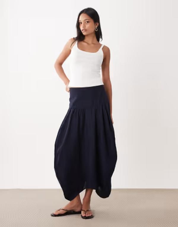 アルケット レディース ボトムスカート マキシ ARKET dropped hem parachute balloon maxi skirt BLUE ブルー