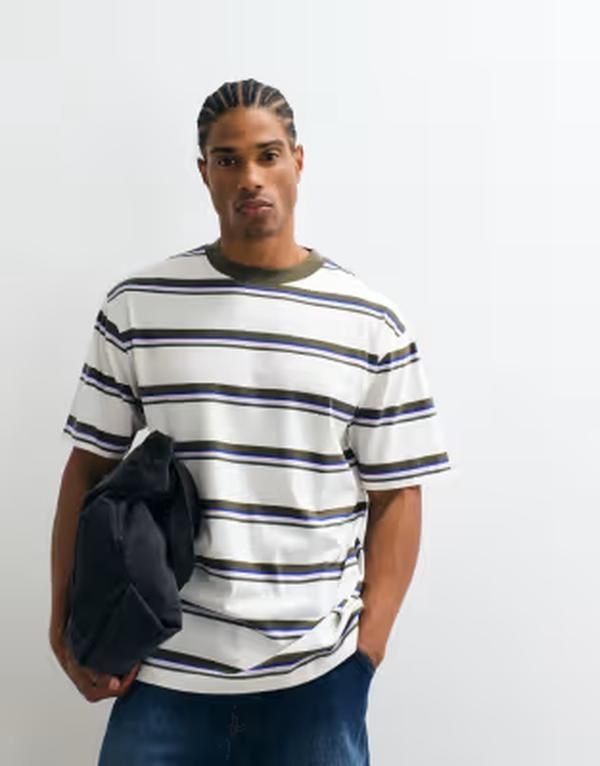 エイソス メンズ トップス Tシャツ ASOS DESIGN oversized Tshirt stripe Blue stripe ブルー