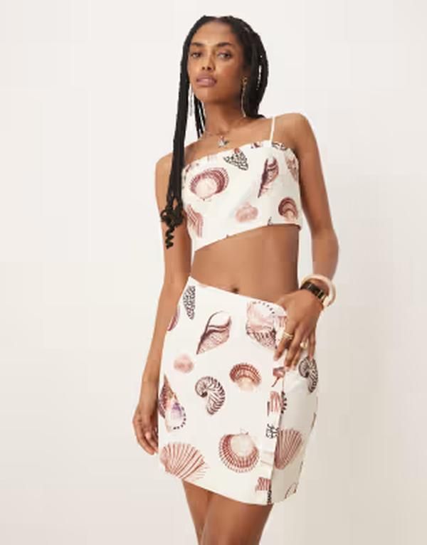 エバーニュー レディース ボトムスカート プリント ミニ Ever New seashell print mini skirt ineutral part of a set Neutral Shell