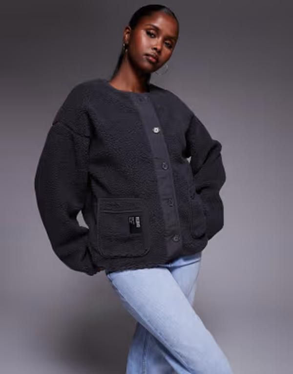 エイソス レディース アウター カーディガン ASOS Weekend Collective Weekend Collective borg cardigan in charcoal チャコール
