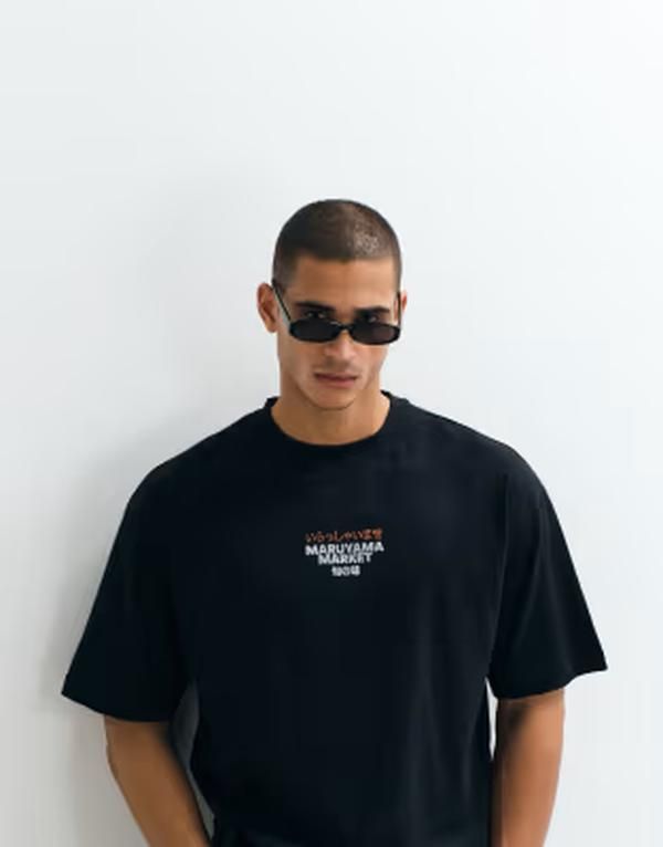 エイソス メンズ トップス Tシャツ グラフィック ASOS DESIGN oversized tshirt with text front graphic Black ブラック