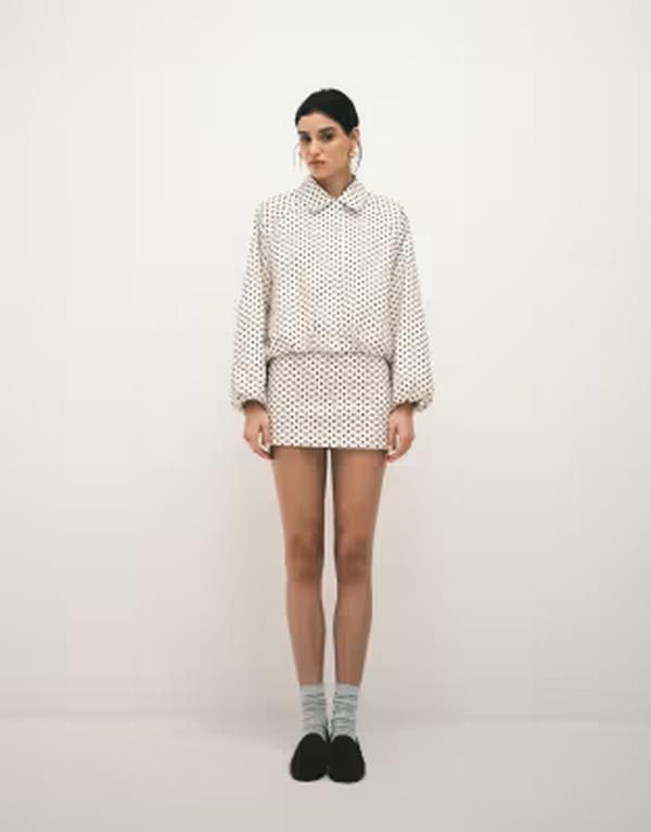 カイア レディース ボトムスカート ドット ミニ Kaiia exclusive technical pelmet mini skirt in cream and black polka dots p