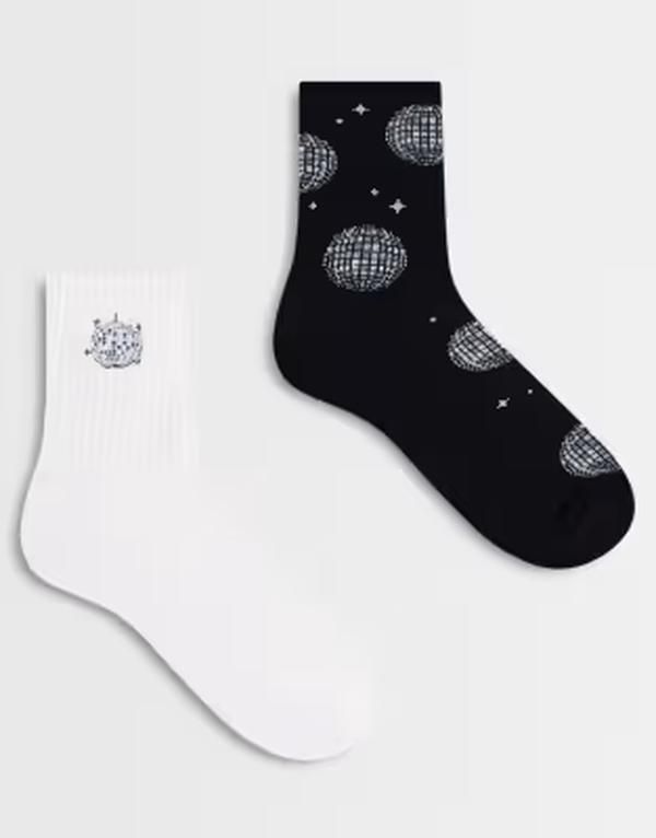 エイソス メンズ アンダーウェア 靴下 グラフィック ASOS DESIGN 2 pack socks with disco ball graphic in multi マルチカラー 6,826円