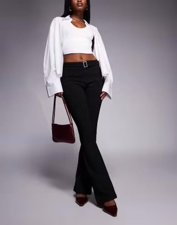 プリンセスポリー レディース ボトムス カジュアルパンツ Princess Polly Pagano belted flare pants pinstripe Black ブラック