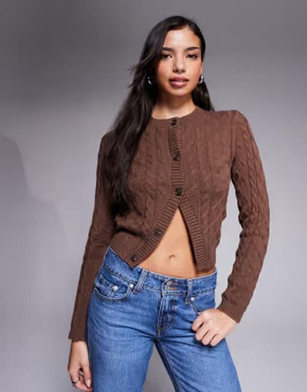 ザ・フロリック レディース アウター カーディガン コットン ニット The Frolic exclusive cotton rich cable knit split front cardigan