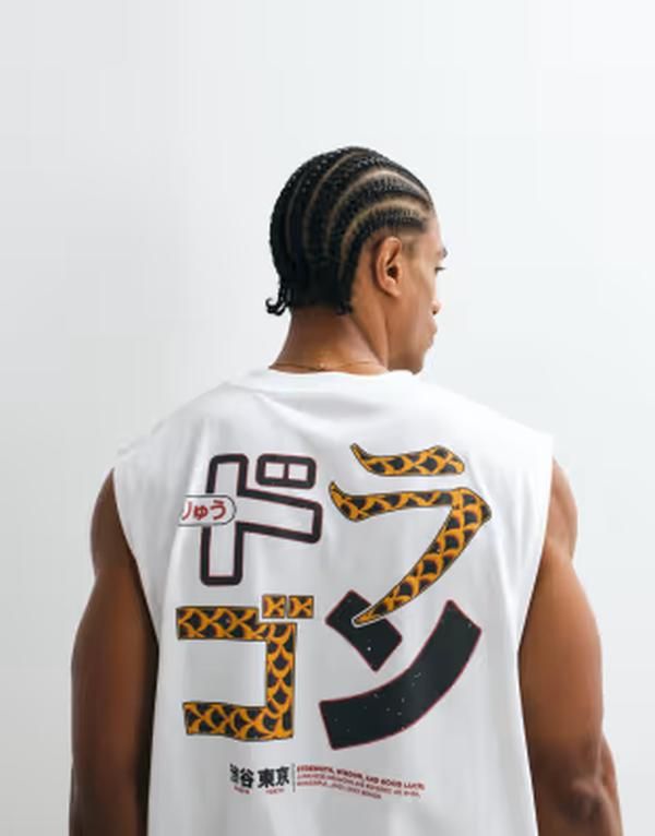 エイソス メンズ トップス ベスト グラフィック ASOS DESIGN oversized tank with spine graphic WHITE ホワイト