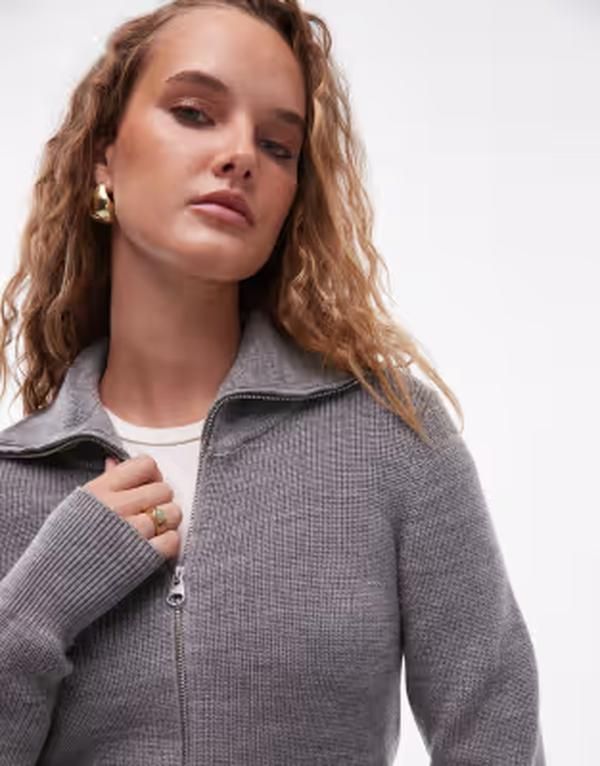 アルケット レディース アウター カーディガン ウール ARKET wool blend zip front cardigan with wide collar in heather Gray mel