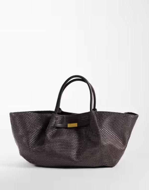 ジーナトリコ レディース バッグ Gina Tricot structu red straw effectote in dark BROWN ブラウン