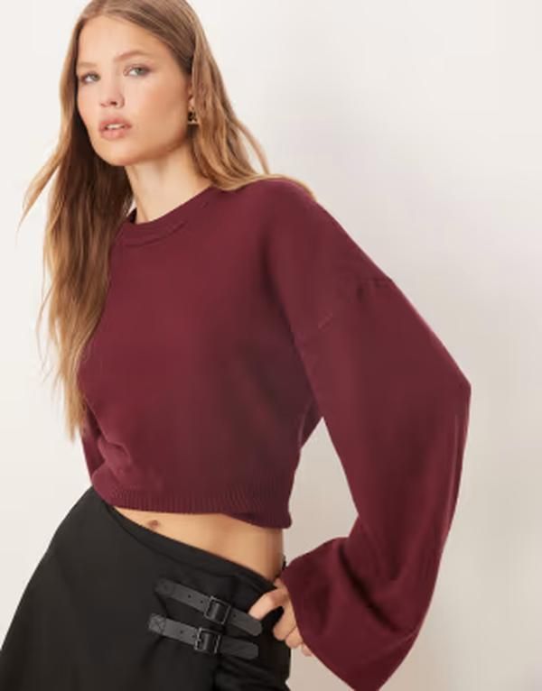 ジーナトリコ レディース アウター ニット・セーター クルーネック Gina Tricot crew neck wide sleeve knit sweater Burgundy バーガンディ
