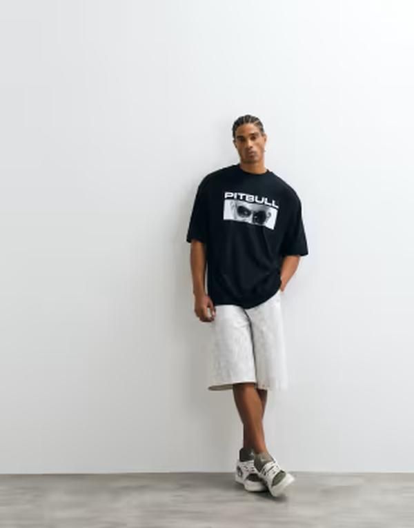 エイソス メンズ トップス Tシャツ プリント ASOS DESIGN oversized Tshirt with Pitbull print Black ブラック