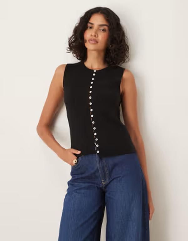 ジーナトリコ レディース トップス ベスト ボタンダウン ニット Gina Tricot knit button down vest Black ブラック
