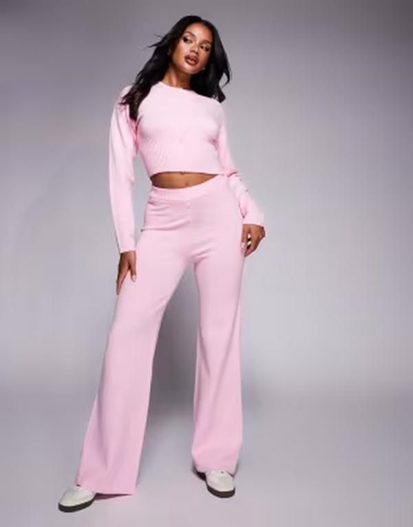 アリアコーブ レディース ボトムス カジュアルパンツ ワイドレッグ ニット Aria Cove knit boxer style button detail wide leg pants part o