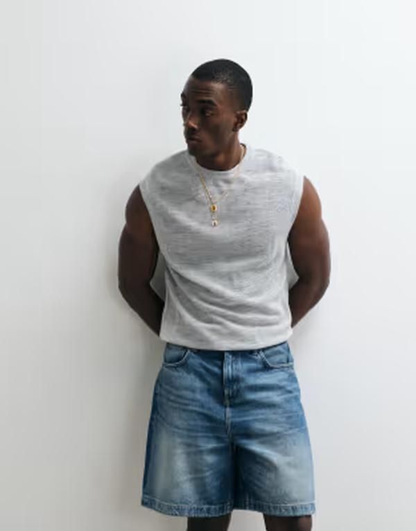 エイソス メンズ トップス ベスト メッシュ ニット ASOS DESIGN relaxed knit mesh tank in light Gray グレー
