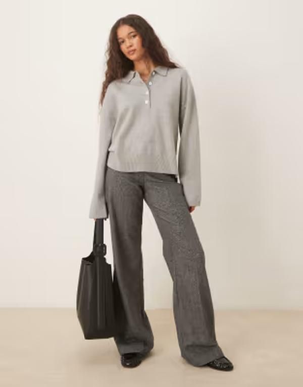 ジーナトリコ レディース アウター ニット・セーター Gina Tricot long sleeve collar knit sweater in light gray melange Light g