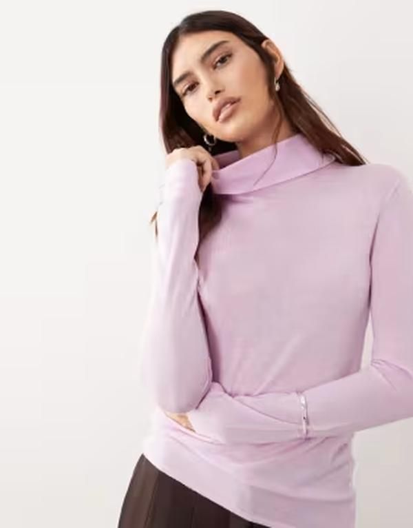 アレンジ レディース アウター ニット・セータートルネック ウール ARRANGE merino wool turtleneck top in light Pink ピンク