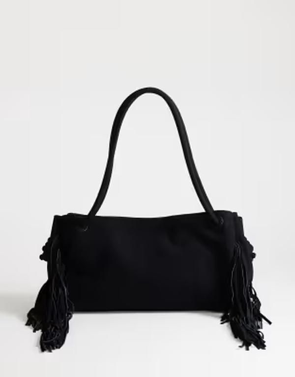 トップショップ レディース バッグ レザー Topshop Maisie large shoulder bag with realeather tassels Black ブラック