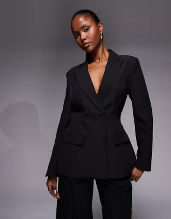 カイア レディース アウター ジャケット・ブルゾン ブレザー Kaiia exclusive tailo red cinch waist blazer Black ブラック