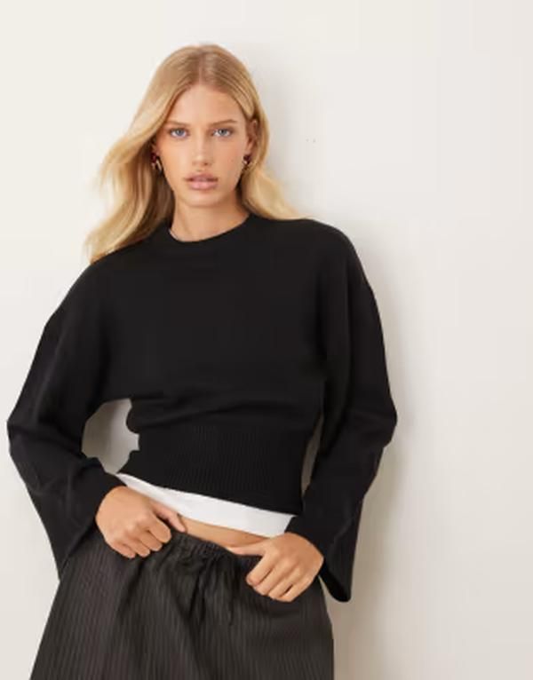 ジーナトリコ レディース アウター ニット・セーター クルーネック Gina Tricot crew neck wide sleeve knit sweater Black ブラック