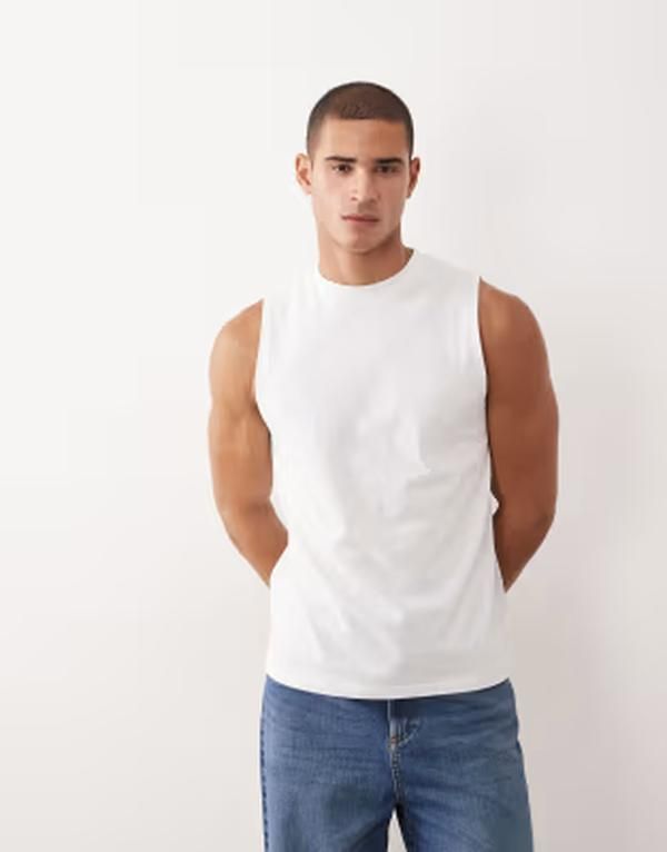 エイソス メンズ トップス ベスト レギュラーフィット ASOS DESIGN regular fitank WHITE ホワイト