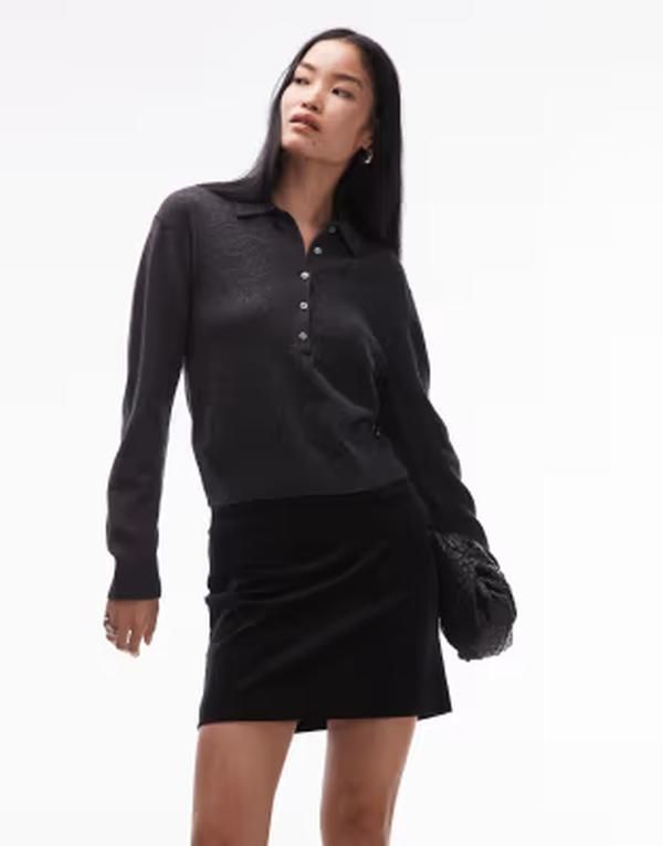 アルケット レディース ボトムスカート ミニ ベルベット コットン ARKET cotton rich velvet mini skirt with front pockets Black ブラック