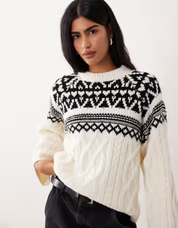 ジーナトリコ レディース アウター ニット・セーター Gina Tricot jacquard knit sweater in cream クリーム