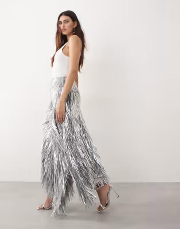 アレンジ レディース ボトムスカート スパンコール マキシ ARRANGE shard sequin maxi skirt SILVER シルバー