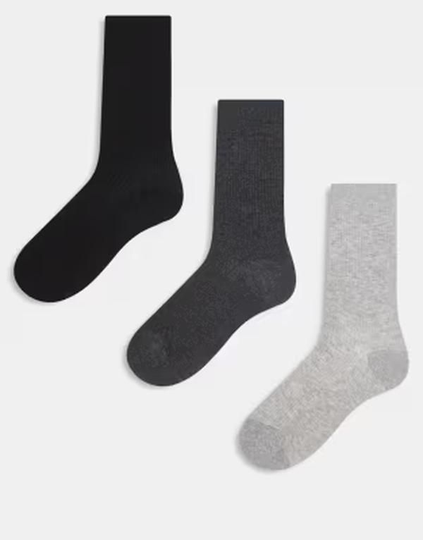 アルケット レディース アンダーウェア 靴下 コットン ARKET 3pack cotton rib socks in light gray dark gray and Multi マルチカラー