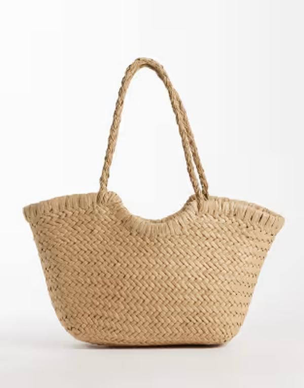 ジーナトリコ レディース バッグ Gina Tricot braided straw tote bag in light brown ブラウン