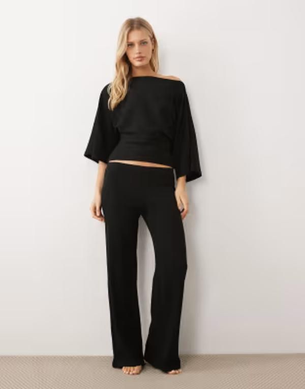 ジーナトリコ レディース ボトムス カジュアルパンツ リブニット Gina Tricot rib knit pants part of a set Black ブラック
