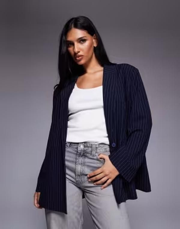 カイア レディース アウター ジャケット・ブルゾン ブレザー Kaiia exclusive oversized menswear inspi red blazer pinstripes NAVY ネ