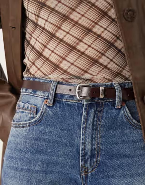 ジーナトリコ レディース アクセサリー ベルト Gina Tricot patent belt with silvertone buckle in dark BROWN ブラウン