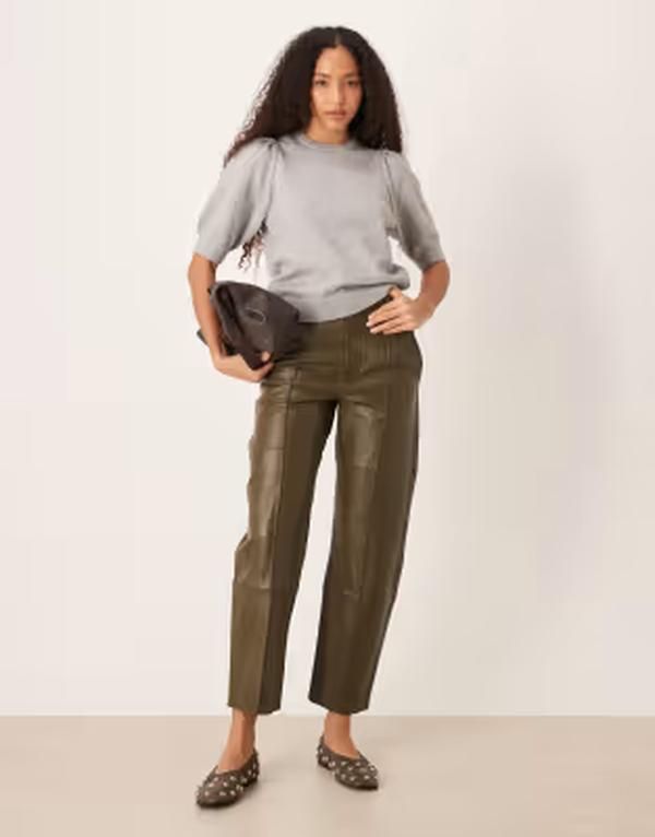 ジーナトリコ レディース アウター ニット・セーター Gina Tricot knit short sleeve sweater with puff sleeves melange Gray mela