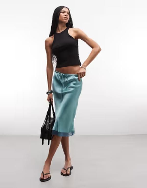 リクレイム ヴィンテージ レディース ボトムスカート レーストリム ミディ サテン レース Reclaimed Vintage awkward length satin midi skirt with