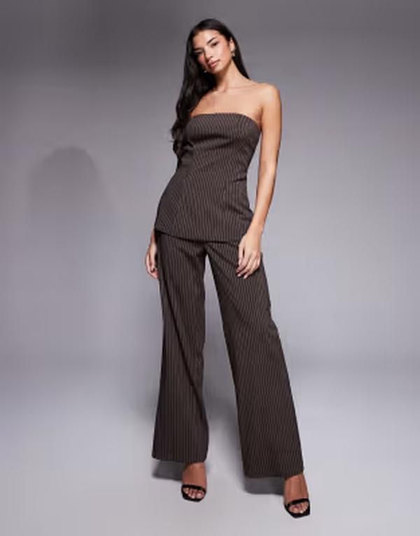 カイア レディース ボトムス カジュアルパンツ ワイドレッグ Kaiia exclusive tailo red wide leg pants pinstripes part of a set BRO