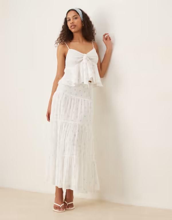 ジーナトリコ レディース ボトムスカート ティアード プリント マキシ Gina Tricotie red maxi skirt paisley print White paisley print ホ