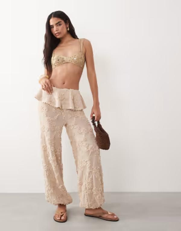 エイソス レディース ボトムス カジュアルパンツ フラワー柄 オーバーレイ スカート フラワー ASOS LUXE pants with skirt overlayer in floral textu
