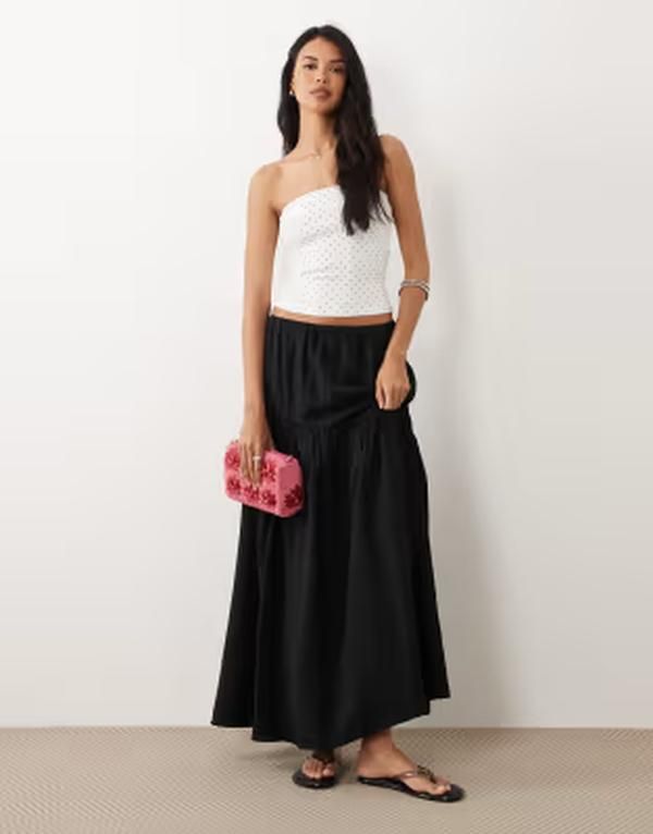 ジーナトリコ レディース ボトムスカート マキシ Gina Tricot dropped waist maxi skirt Black ブラック
