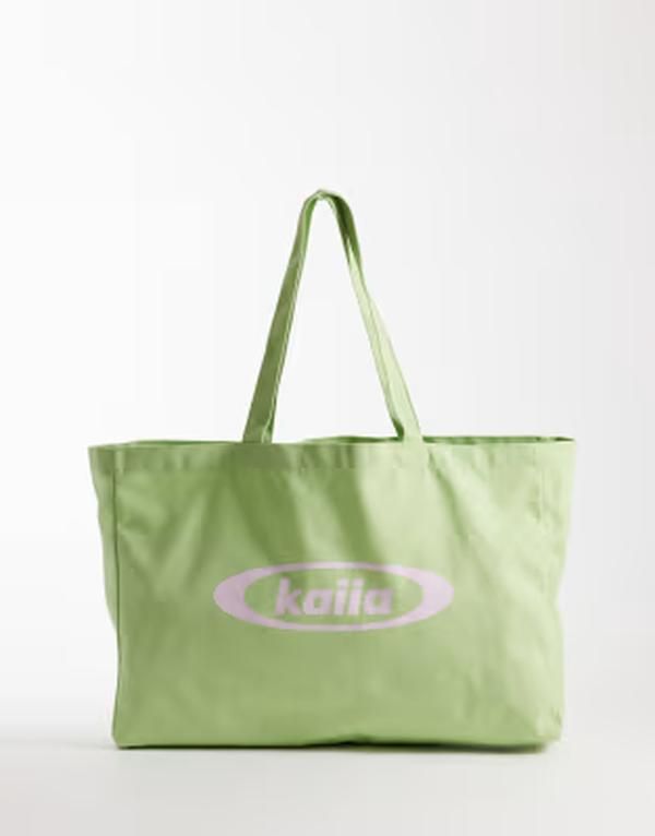 カイア レディース バッグ Kaiia Studio tote bag in pastel green and GREEN AND PINK ピンク