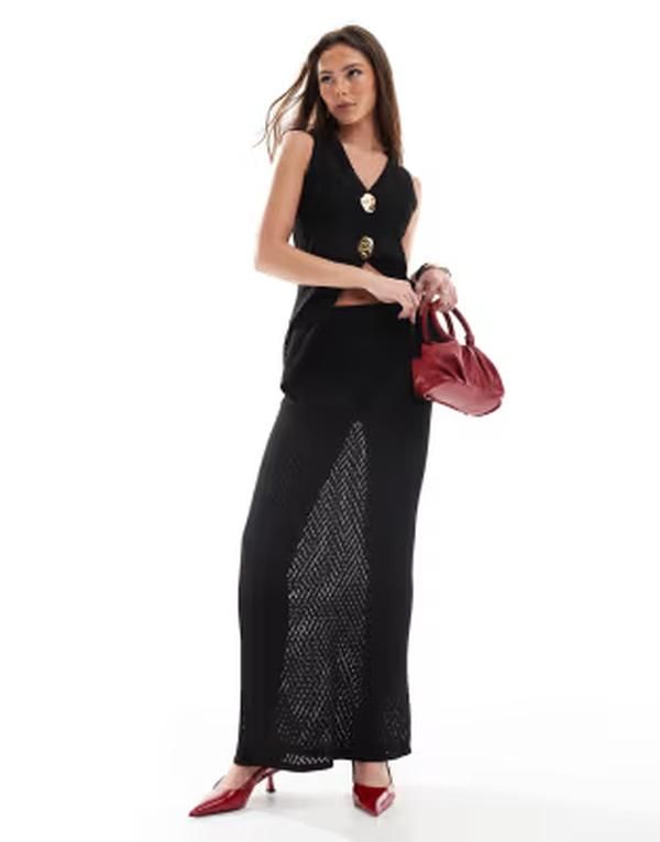 プリティラヴィッシュ レディース ボトムスカート ニット マキシ Pretty Lavish knit maxi skirt part of a set Black ブラック