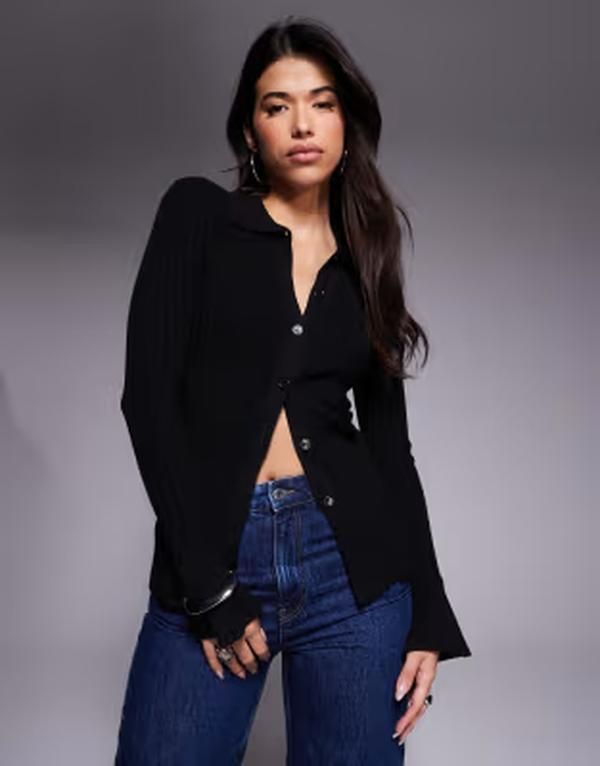 プリンセスポリー レディース アウター カーディガン ニット Princess Polly Anneke fine knit flare sleeve button up longline cardi
